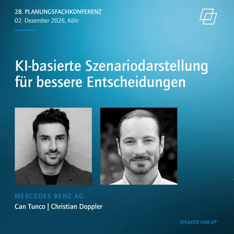 Speaker-Ankündigung: Can Tunco und Christian Doppler, Mercedes-Benz AG, mit dem Vortrag KI-basierte Szenariodarstellung für bessere Entscheidungen